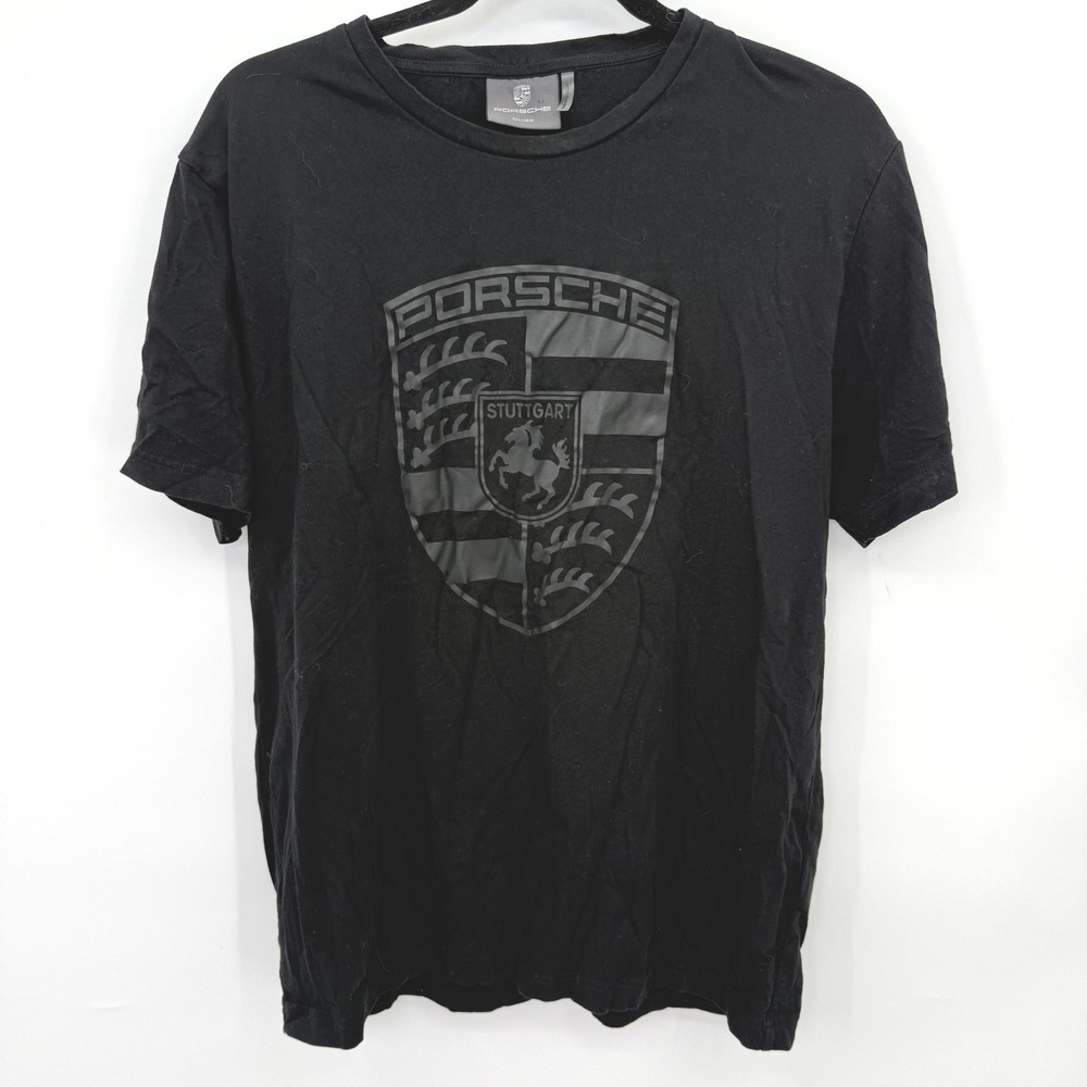 Porsche Crest Logo Tee Mens M Black Cotton Sportscar Gorpcore Racing Luxury